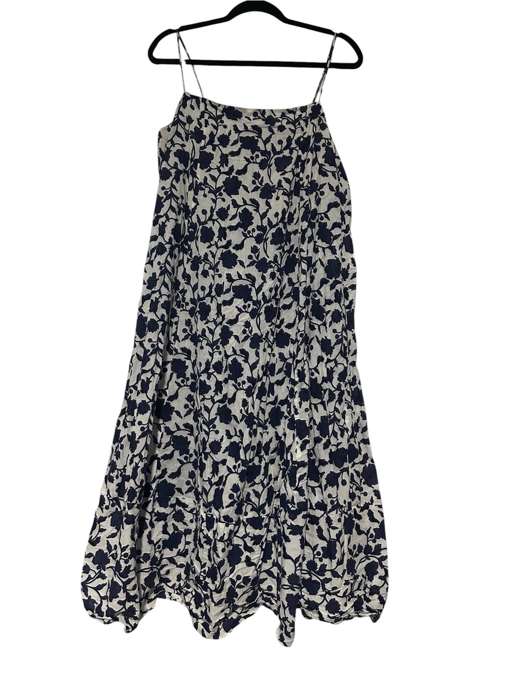 Zara Navy and Cream Floral Midi Dress with Adjustable Straps